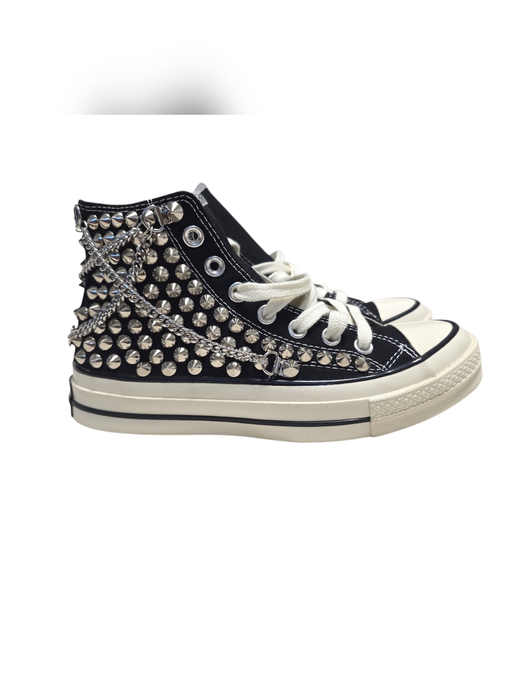 Converse Black and White Studded High-Top Sneakers with Chain Detail